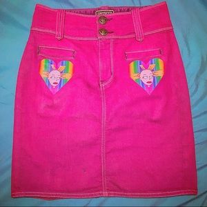 Kawaii 90s kid pink + rainbow high waisted denim